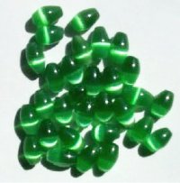 30 6x4mm Green Fiber Optic Oval Beads